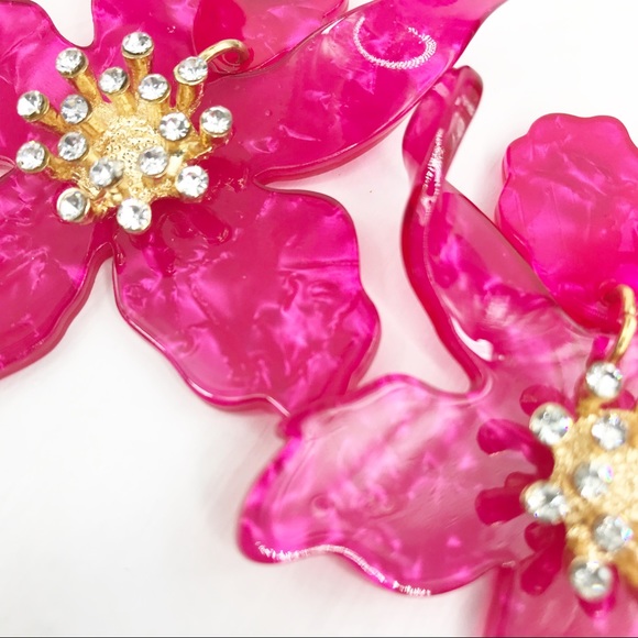Crystal Lily Drop Earrings in Pink - Picture 7 of 8